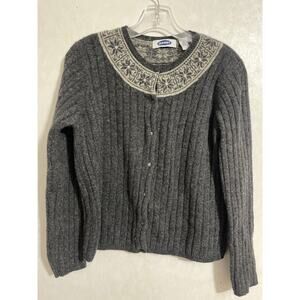 Old Navy Button Front Cardigan Lambs Wool Sweater Embellished Neckline Size XL
